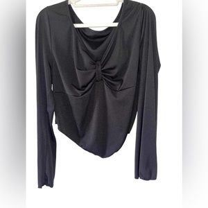 Shein Curve Black Ribbed Knit Cropped Top with Bell Sleeve